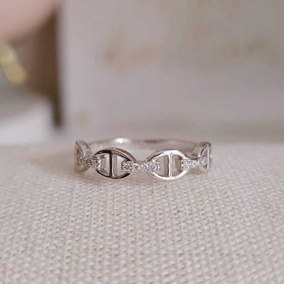 Chain Ring, Sterling Silver Women Ring, Simple Chain Ring, Stacking Ring, - Picture 8 of 10